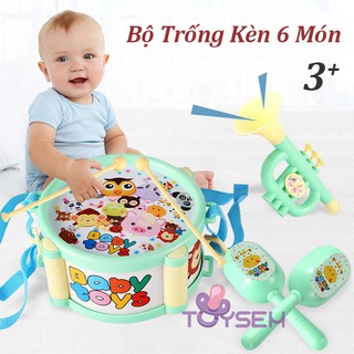Đồ chơi trẻ em cầm tay trống kèn lục lạc 6 món cho bé phát triển trí não toysem - Quà tặng sinh nhật cho bé