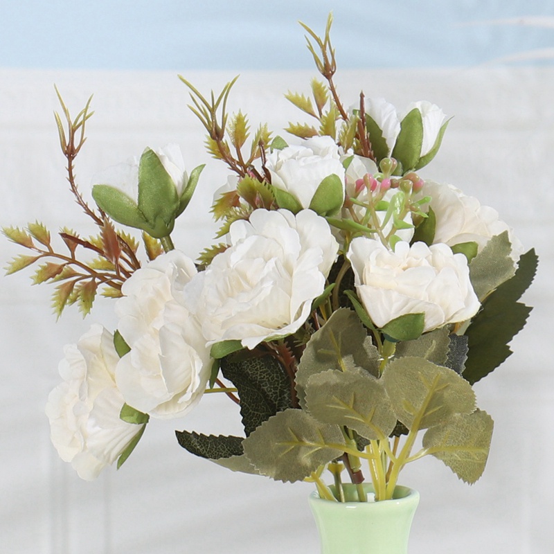 Bó Hoa Hồng Giả Bằng Lụa Trắng Chất Lượng Cao Sang Trọng Dùng Trang Trí Nhà