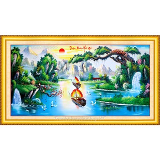 Tranh đính đá, Tranh thêu chữ thập 3D Thuận buồm xuôi gió LV3044 - tự thêu, tự đính