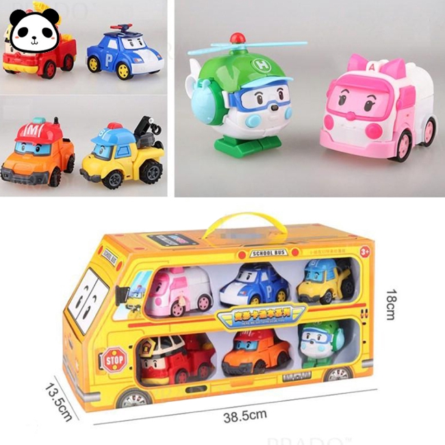 6 in 1 Korean Animation Cartoon Robocar Poli Transformation Robot Car Toys Set