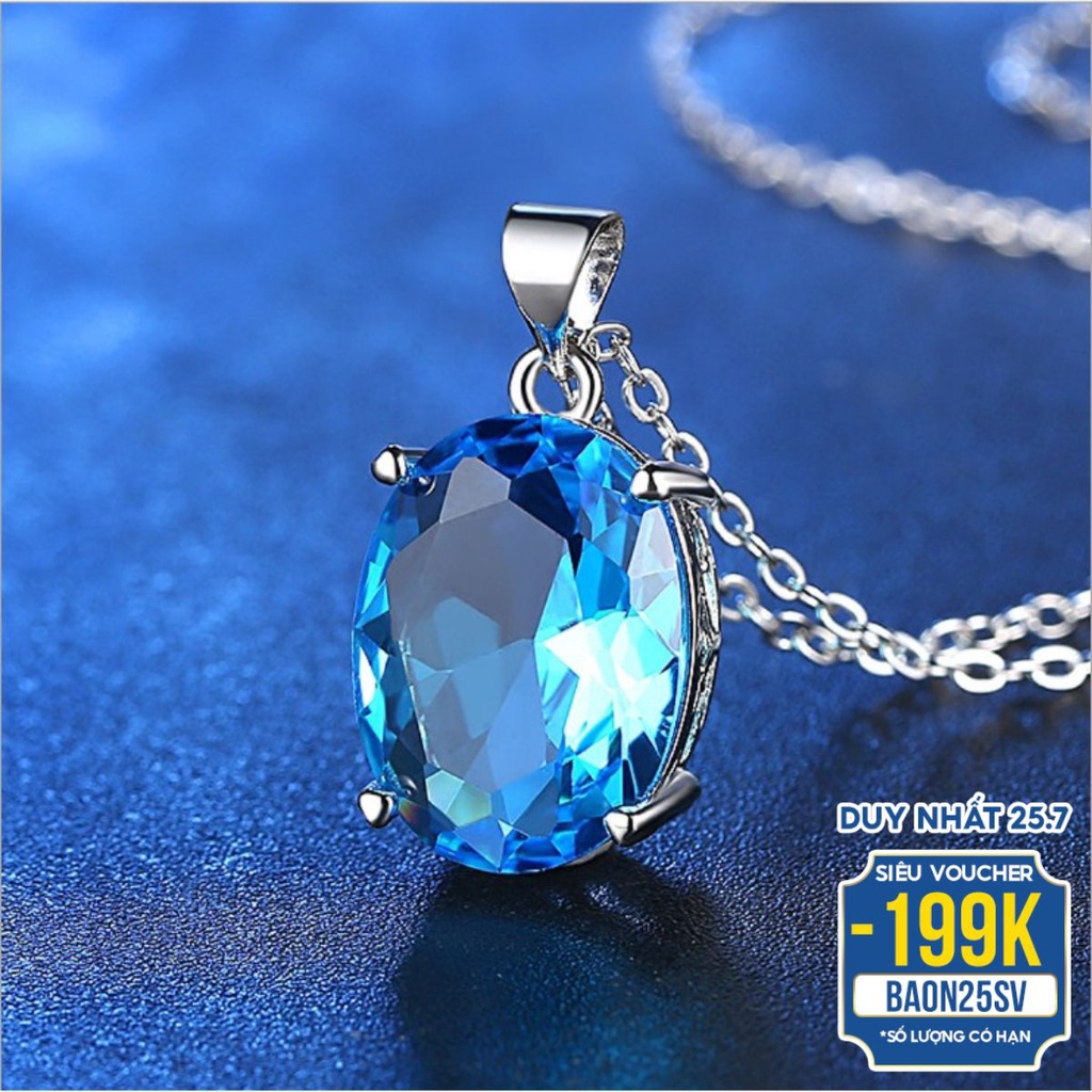 Dây Chuyền Bạc Nữ S925 Đính Đá Xanh Dương Sang Trọng M1447 Bảo Ngọc Jewelry