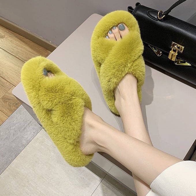 Dép Bông Quai Chéo Thời Trang Thu Đông Hàn Quốc Mới Cho Nữ