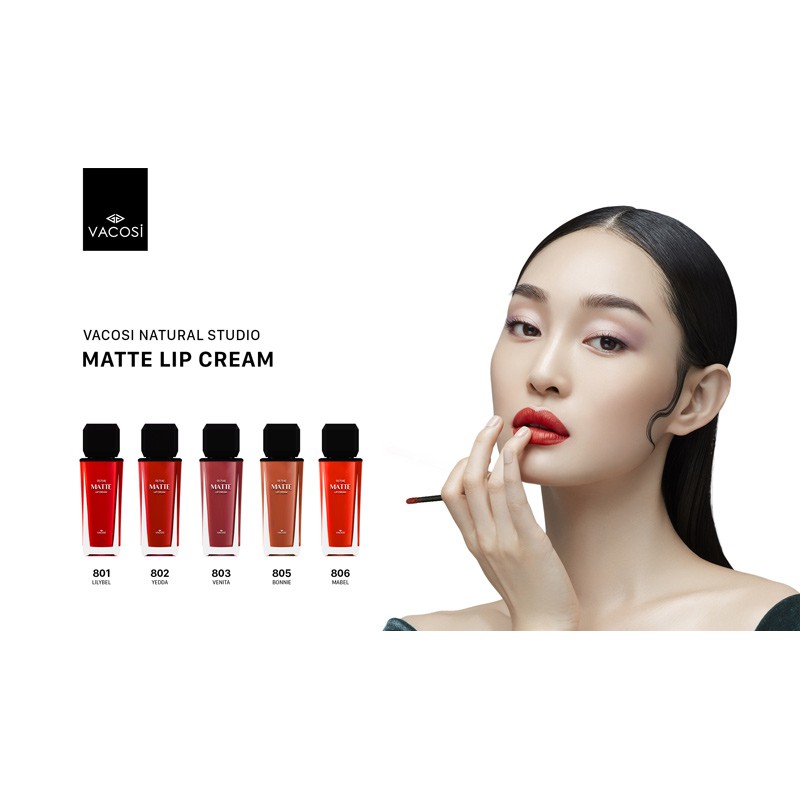 Son Kem Mịn Lì Vacosi 801 Lilybel Màu Đỏ Tươi Matte Lip Cream