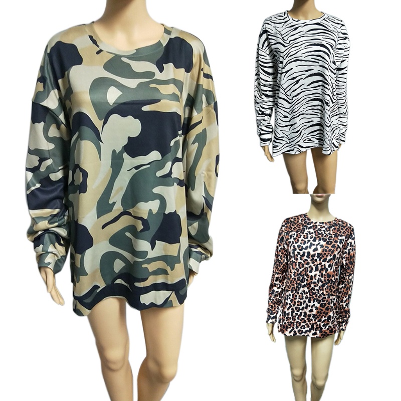 Áo Sweater Dệt Kim Tay Dài Cổ Tròn In Họa Tiết Da Báo / Ngựa Vằn Phối Khóa Kéo Bên Hông Thời Trang Cho Nữ