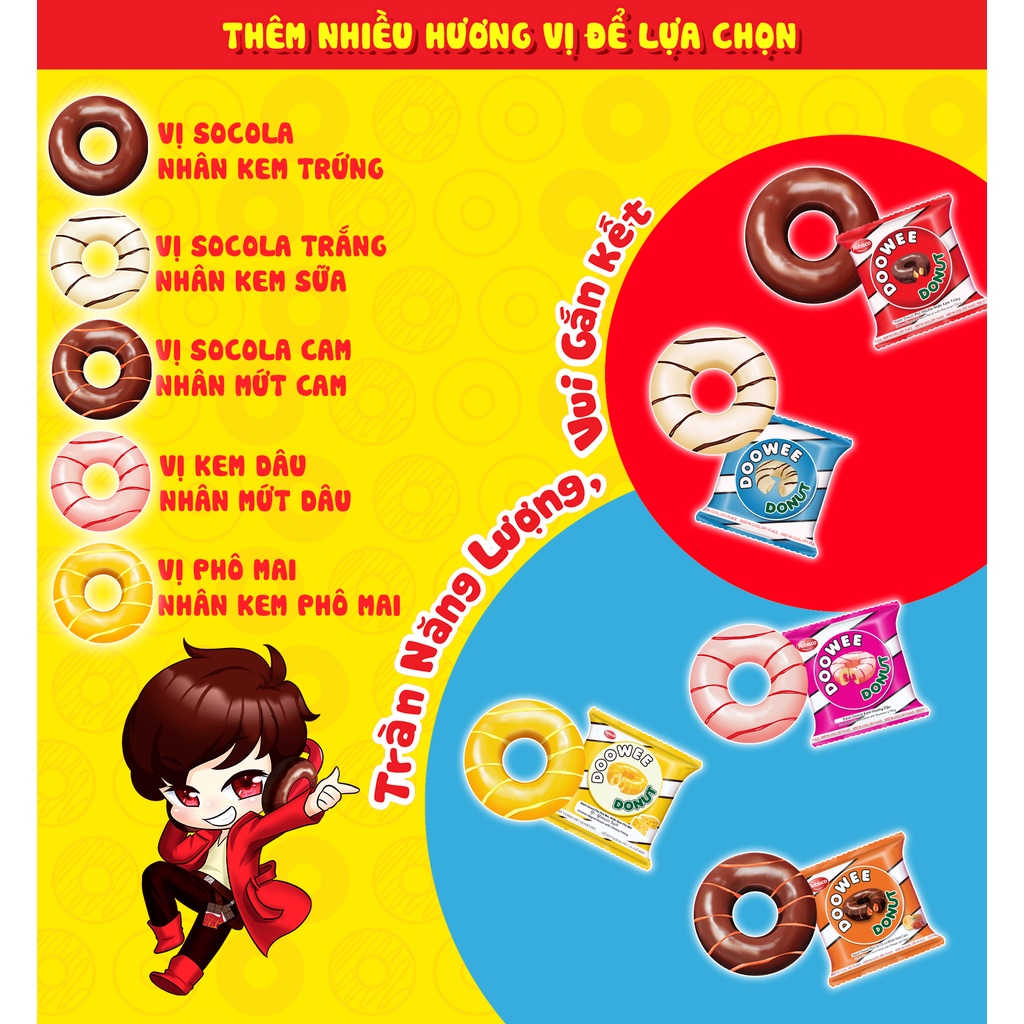 Bánh bông lan - DOOWEE DONUT - Vị socola nhân kem trứng - Túi 12 cái/ 360 Gram