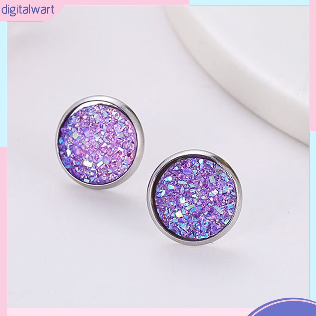 1 Đôi Khuyên Tai Tròn Đính Đá Nhiều Màu Bằng Thép Không Gỉ