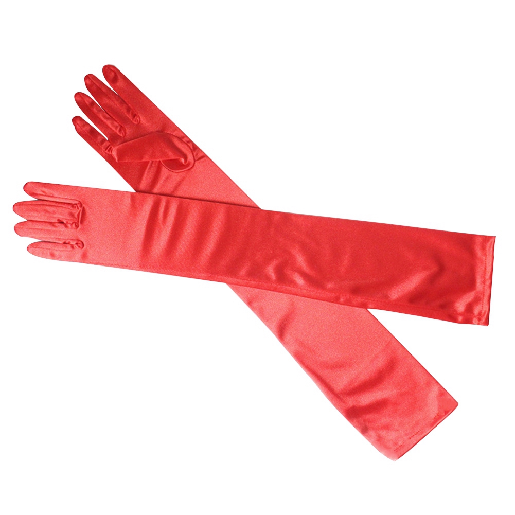 Găng tay chống nắng ngón dài vải satin màu đen/đỏ/trắng/xám chuyên dùng cho nữ khi đi dự tiệc