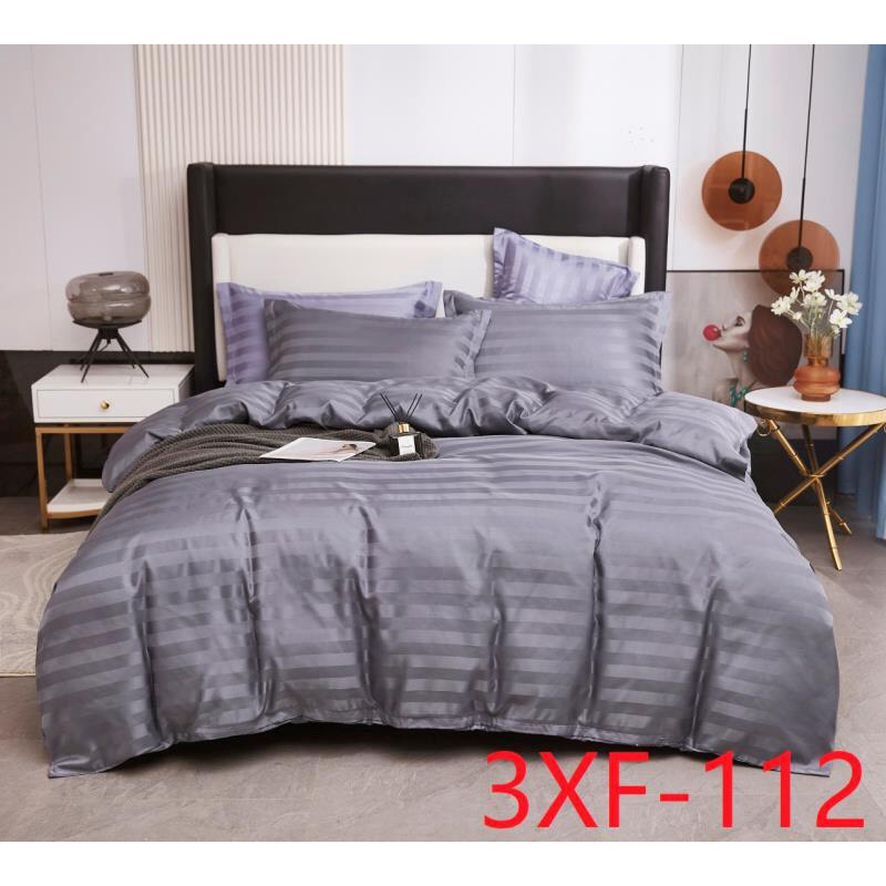 Bộ Chăn Ga Gối Cotton Lụa Sọc 3F Cao Cấp Khách Sạn, Decor phòng ngủ 5 món ( 1 mền+1 Ga bọc+1 áo ôm+2 áo nằm)