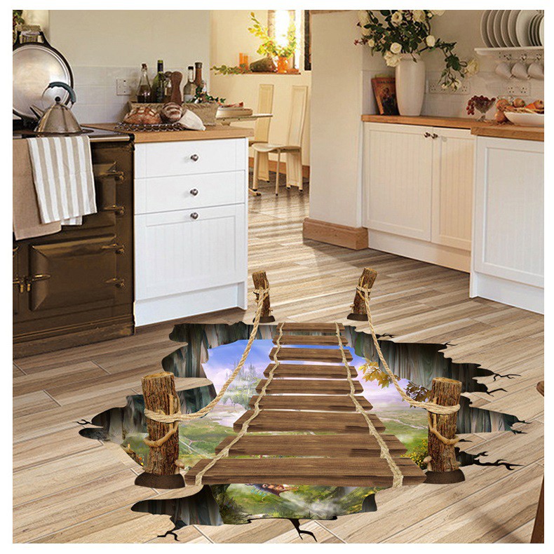 Decal trang trí 3D Cầu treo 2 dán phòng khách đẹp, rẻ AmyShop