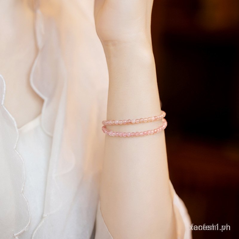 Vòng tay đá thạch anh màu hồng 3mm siêu mịn sang trọng cho nữ