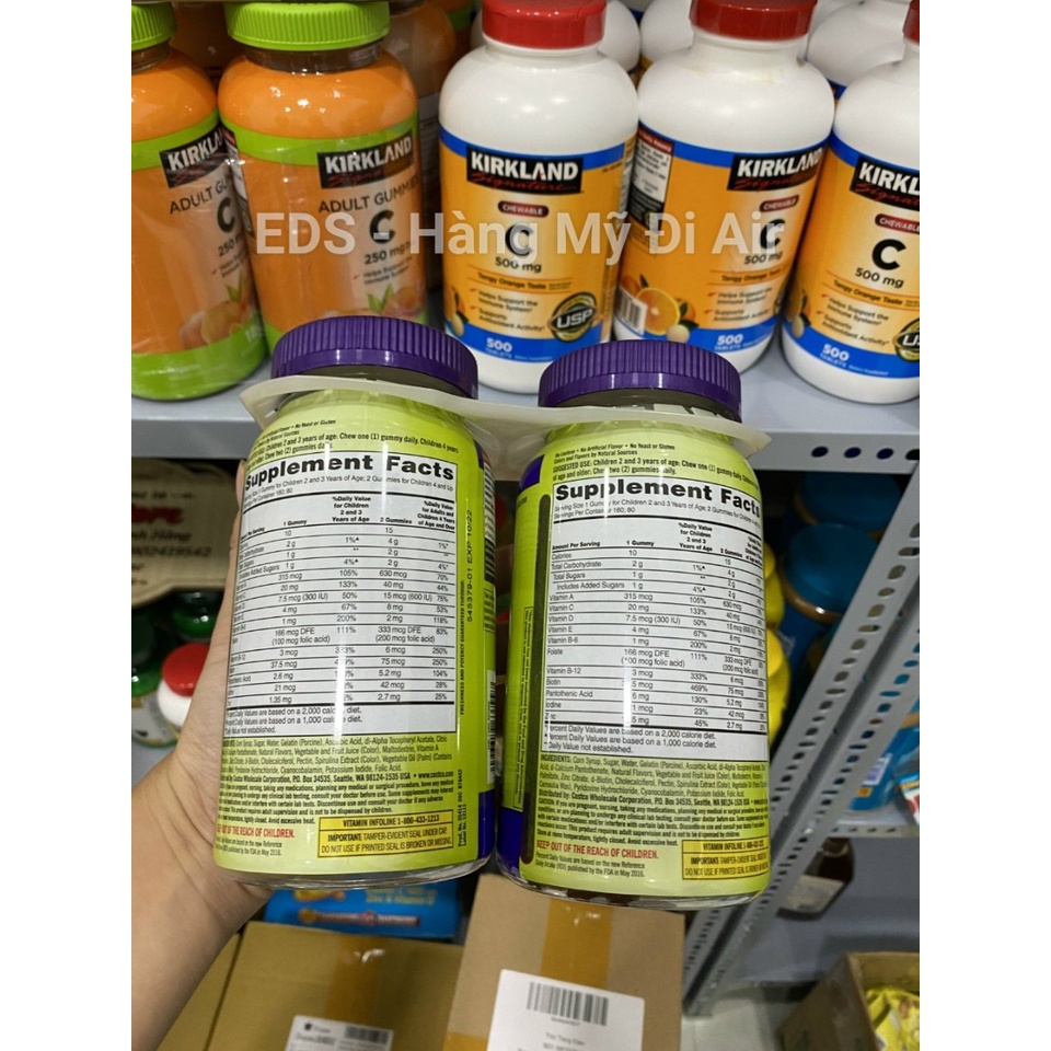Kẹo dẻo Kirkland Childrens date 3/2024 Complete Multivitamin Gummies 160 viên bổ sung vitamin trẻ em - EDS Hàng Mỹ