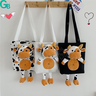 Túi đeo chéo vải bố hình bò sữa hoạt hình dễ thương