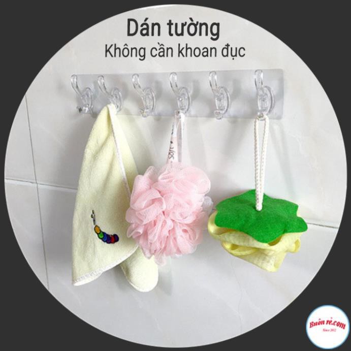 Thanh Treo Đồ Dán Tường 6 Móc Trong Suốt Họa Tiết3D Siêu Dính MA0763 - Bộ 6 Móc Dán Tường Trong Suốt siêu dính liền mạch