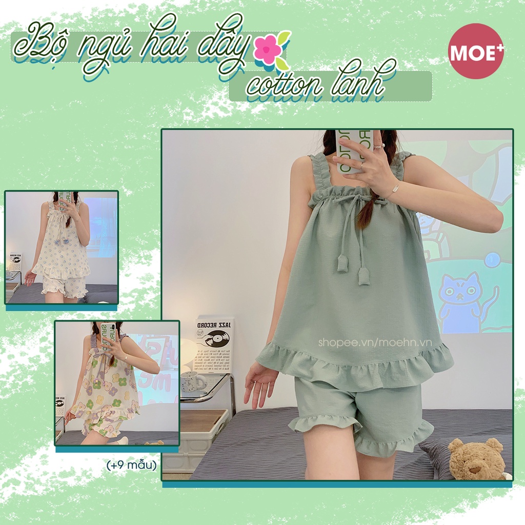 HÀNG SẴN_CÓ BIGSIZE_Bộ Ngủ Hai Dây Cotton Lanh Xốp Basic Hè 2022