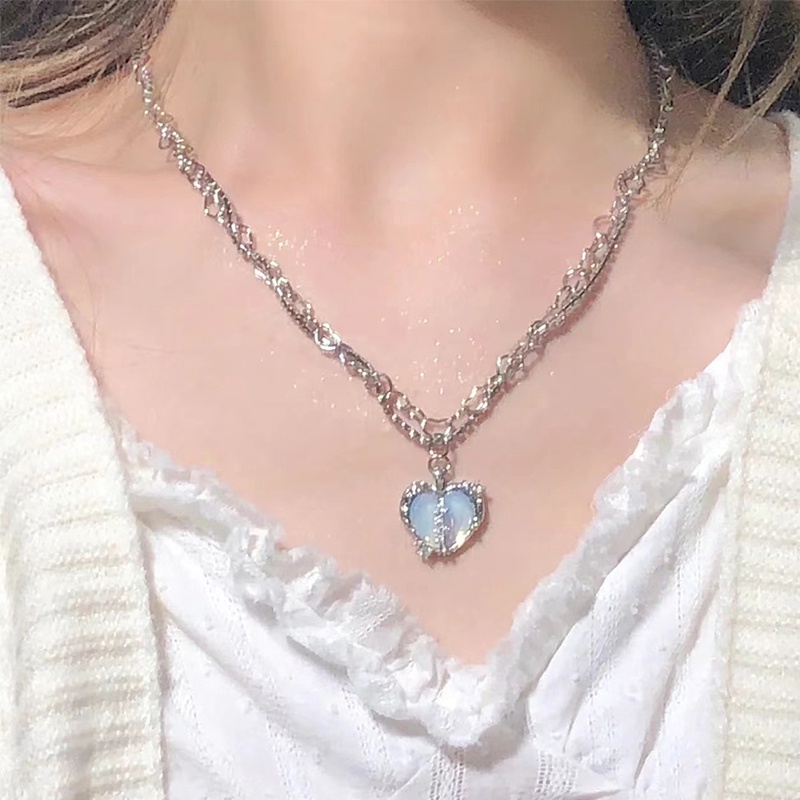 Vòng cổ Hai Lớp Mặt Trái Tim Đính Đá Zircon Thời Trang Cho Nữ