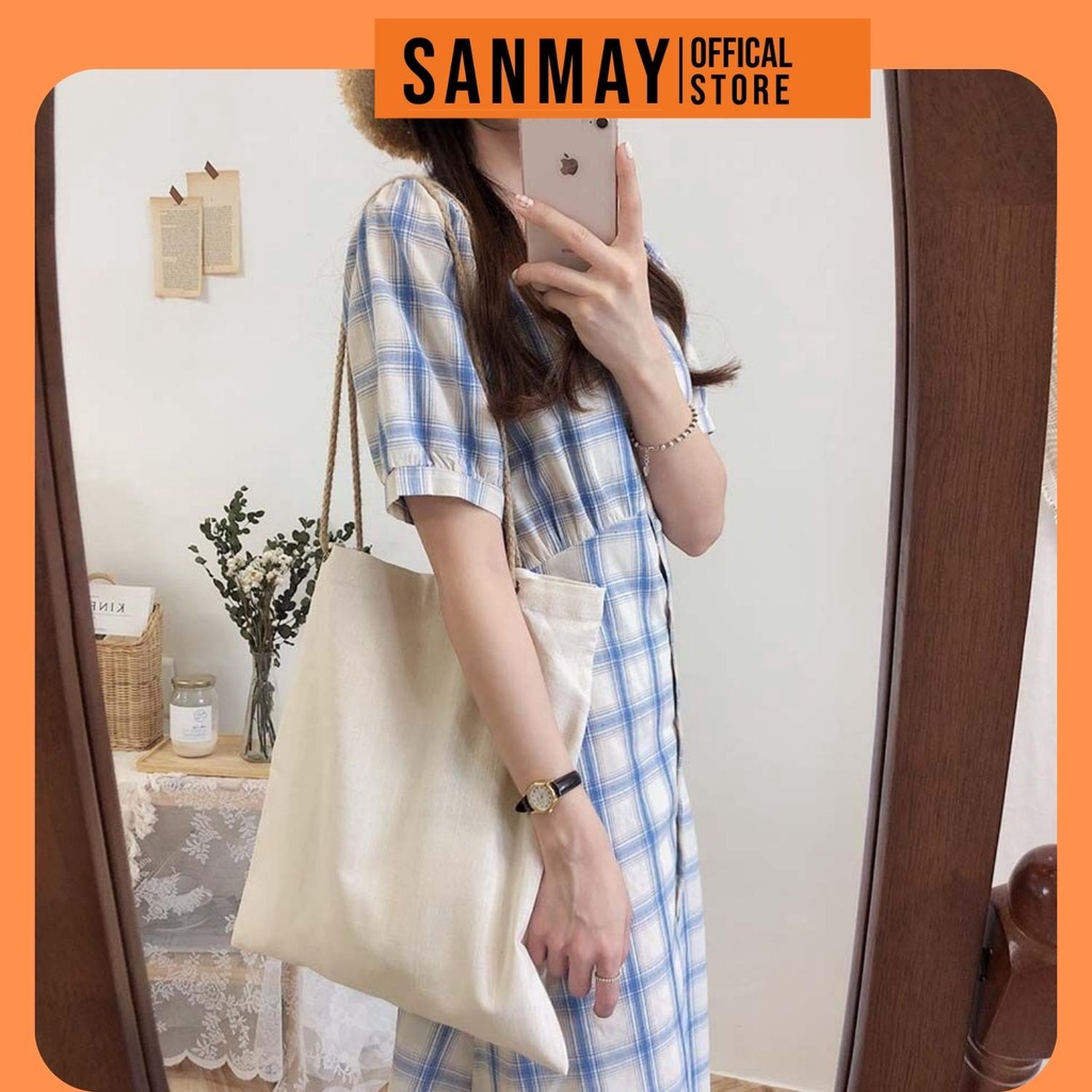 Đầm Caro Kẻ Sọc SANJOLI Váy Công Sở Cao Cấp Thiết Kế Suông Kiểu BabyDoll Hàn Quốc Đi Dự Tiệc Cưới, Đi Chơi Xanh VD046 | BigBuy360 - bigbuy360.vn