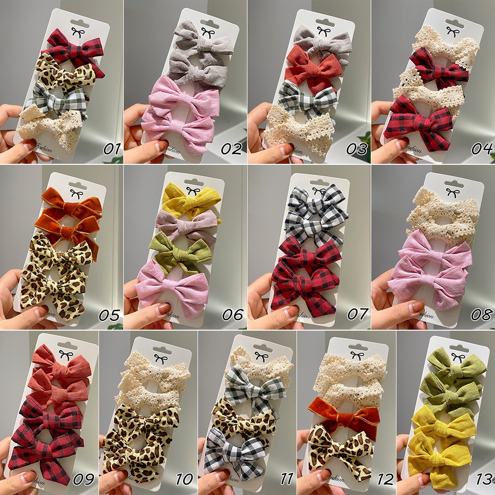 Set 4 Kẹp tóc KIDSBOWS nơ họa tiết da báo xinh xắn thời trang dành cho nữ
