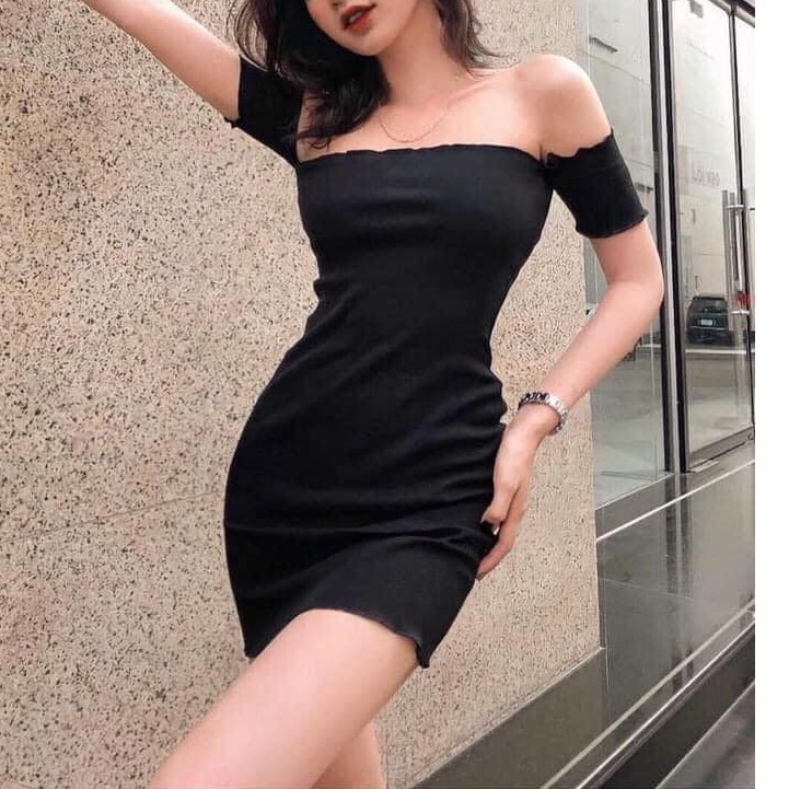 Váy Body Viền Bèo Hở Vai PEONYB Nữ [FREESHIP] 🌸 Đầm dáng ôm cộc tay bánh bèo tiểu thư màu ĐEN | TRẮNG Ulzzang 🌸 | BigBuy360 - bigbuy360.vn