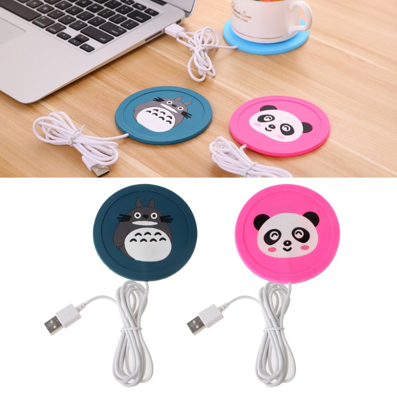 Đế lót ly giữ nhiệt 5v có cổng sạc USB bằng chất liệu silicon hoạ tiết hoạt hình dễ thương xinh xắn