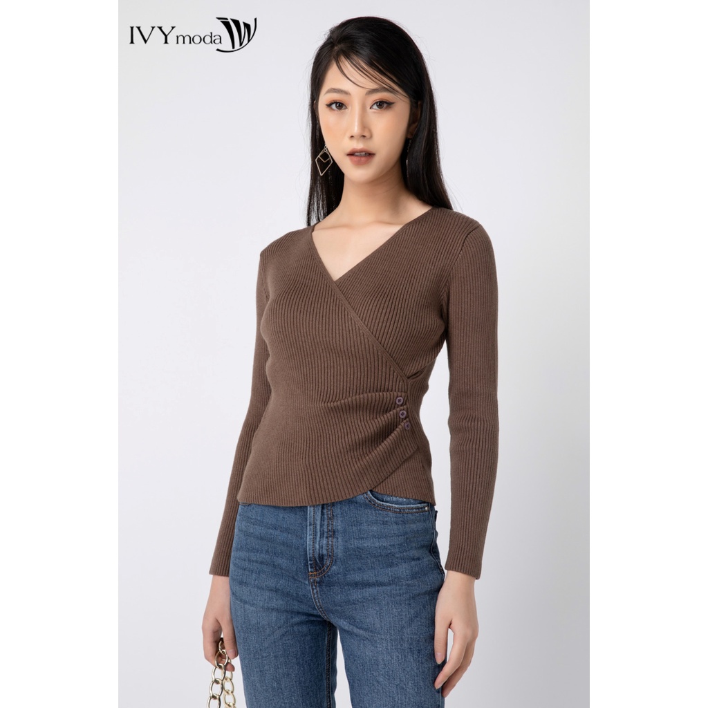 [NHẬP WABRTL5 GIẢM 10% TỐI ĐA 50K ĐH 250K ]Áo len nữ ôm dáng chéo eo IVY moda MS 58B8034