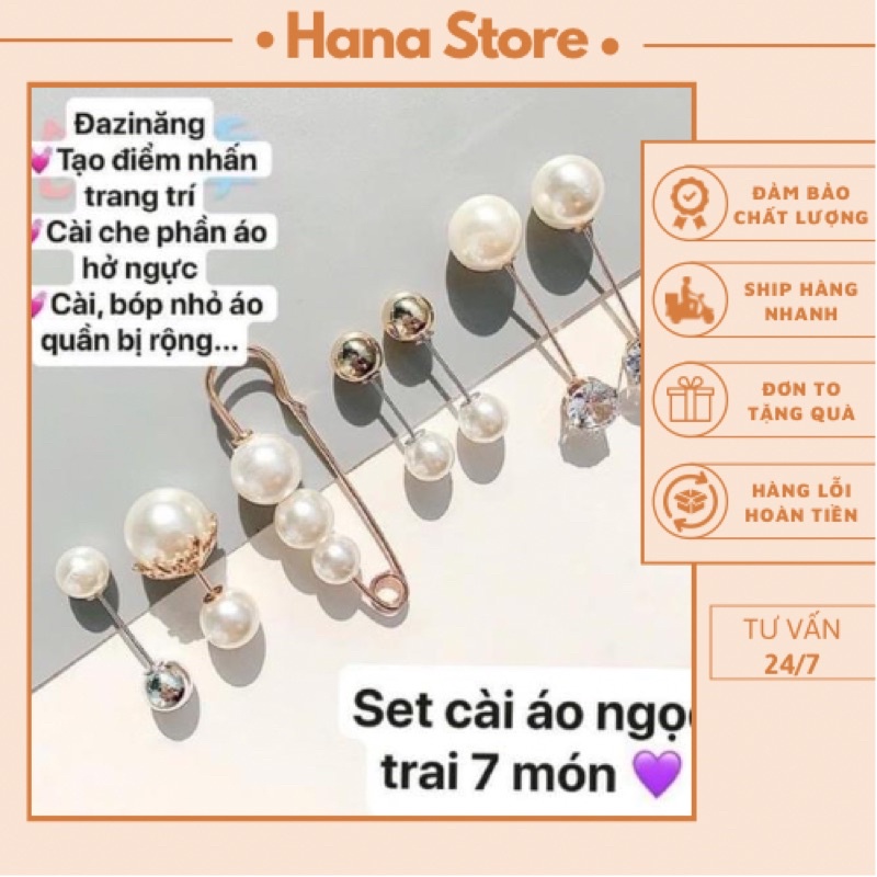 Set cài áo, gim quần áo đính ngọc trai nhân tạo 7 món đa năng siêu xinh - HANA Store