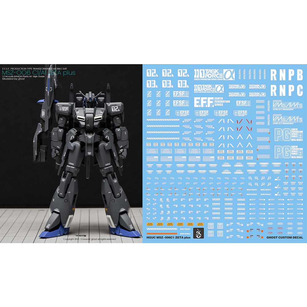 Decal trượt nước YAN 050 GHOST HGUC 1 / 144 MSZ-006C1 ZETA PLUS C1 Dạ quang YANHG024