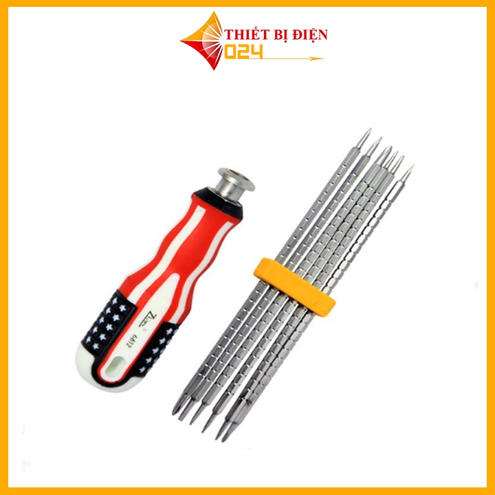 Bộ tô vít cờ Mỹ 6 trong 1 cao cấp 12 đầu vặn vít, tua vít đóng đảo chiều tiện lợi, đa năng
