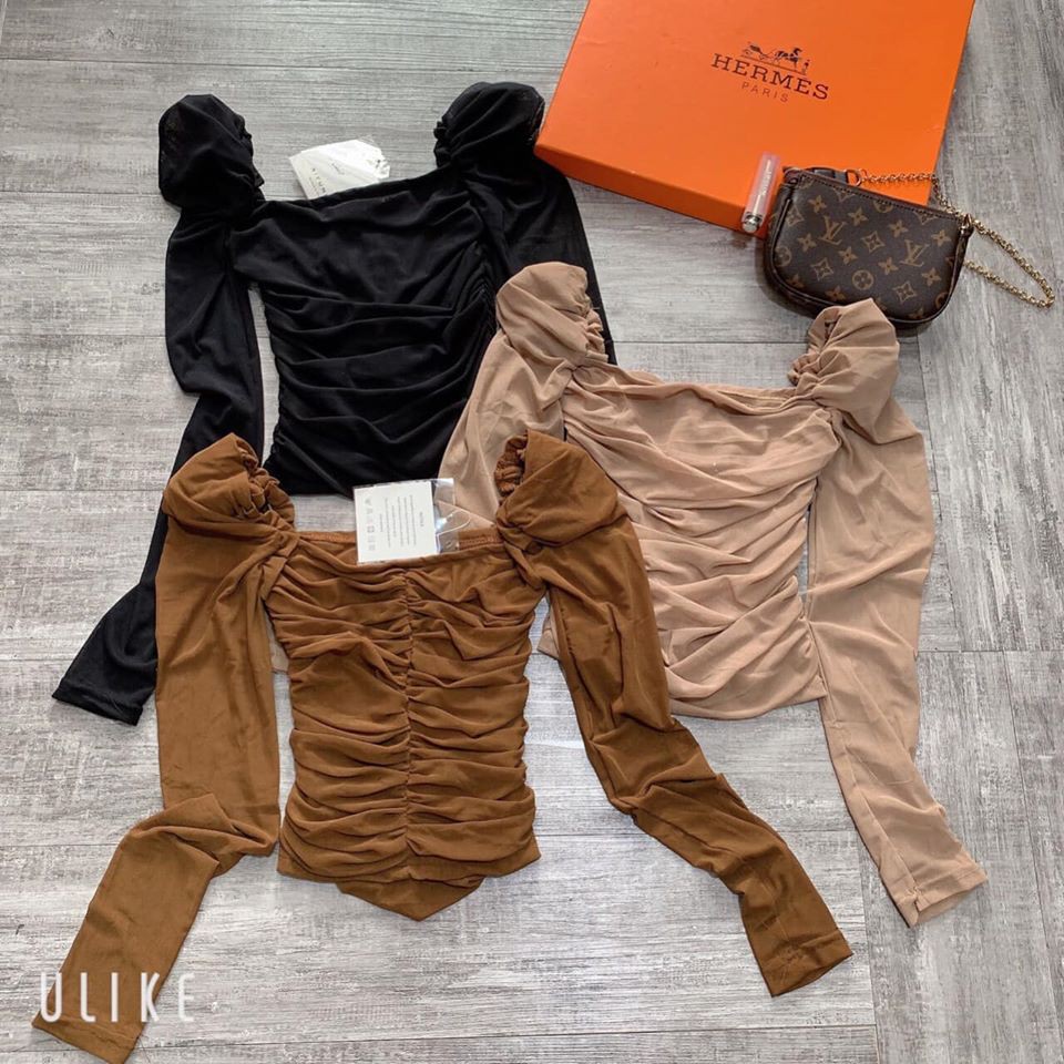 [Mã WA12150 giảm 20k đơn 150k] Áo voan lưới nhún bèo cổ U soang choảnh (kèm ảnh thật,video) | BigBuy360 - bigbuy360.vn