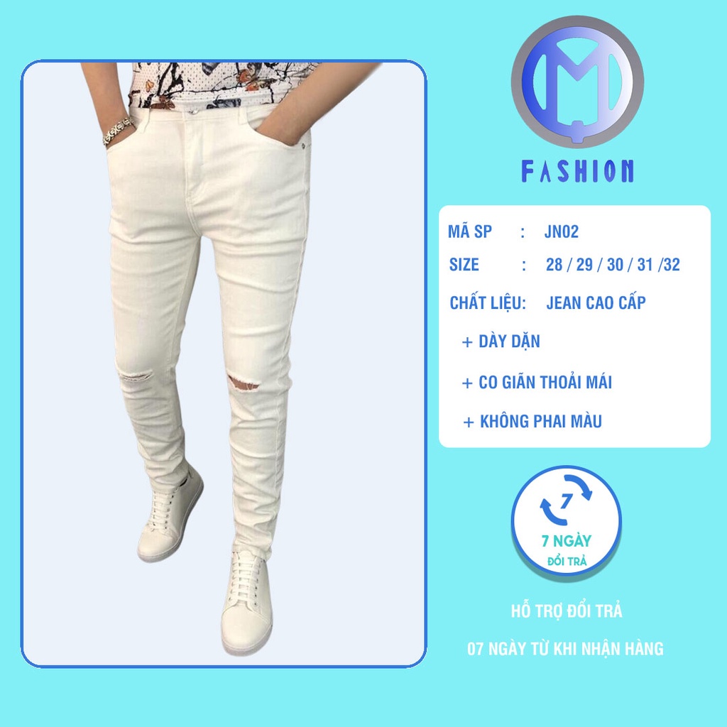 Quần jean nam rách gối co giãn ống côn cao cấp đen trắng M Fashion JN02