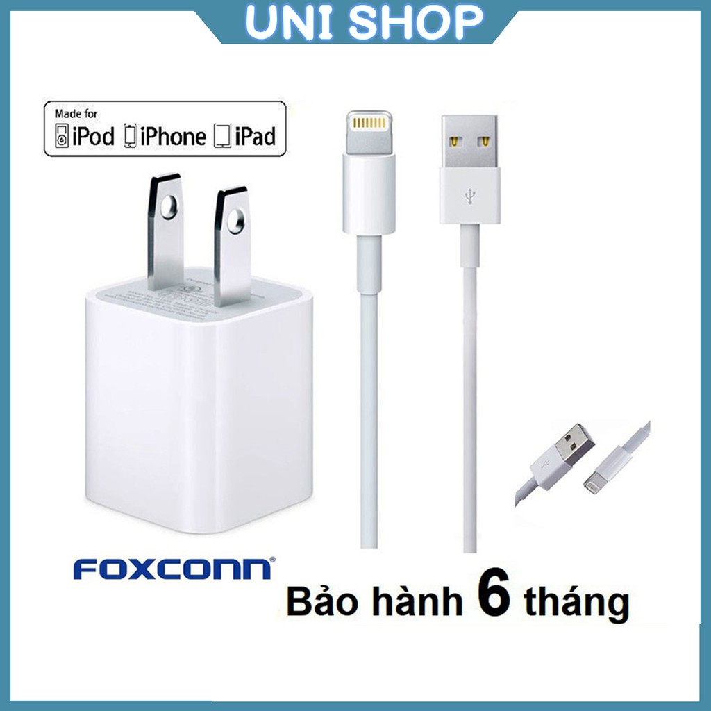 Bộ Sạc Cáp iPhone, củ sạc, dây sạc Lightning sạc nhanh Foxconn - Uni Shop