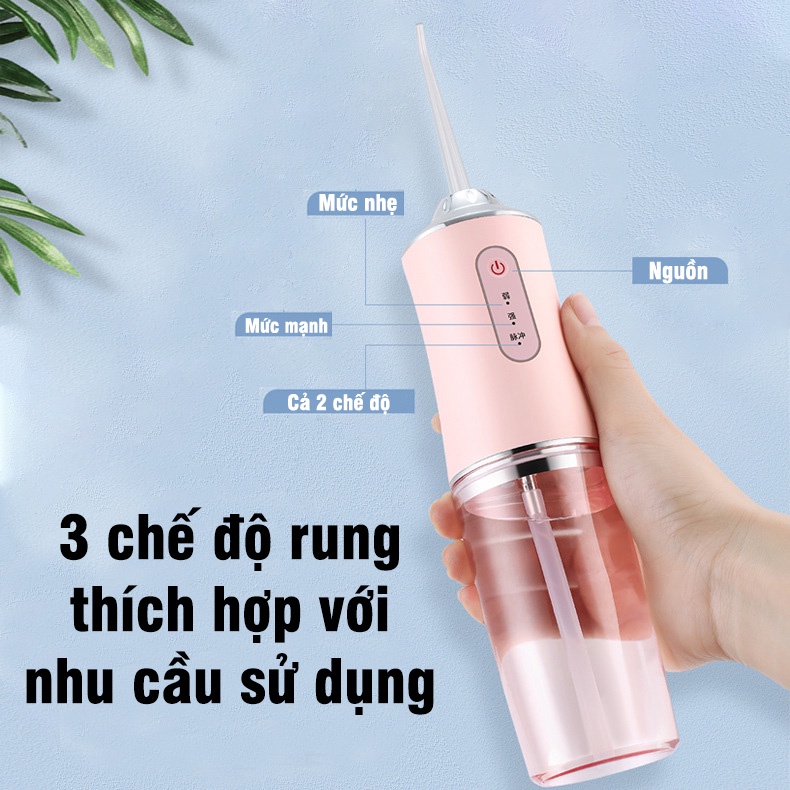 Tăm nước nha khoa Oral Irrigator 3 chế độ rung chuyên biệt, tặng kèm 4 đầu tăm thay thế, làm sạch khoang miệng triệt để