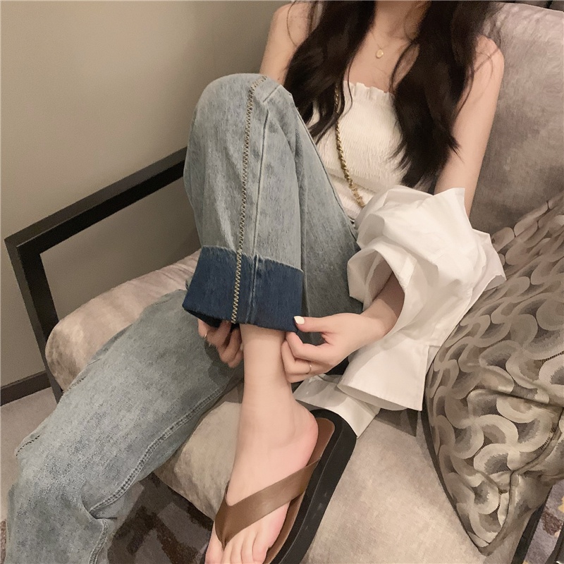 Quần Jeans Ống Rộng Lưng Cao Phong Cách Retro 51021
