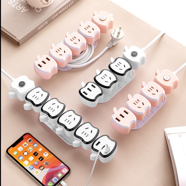 Ổ điện đa năng hình quả táo dễ thương, an toàn có nút bấm bật tắt