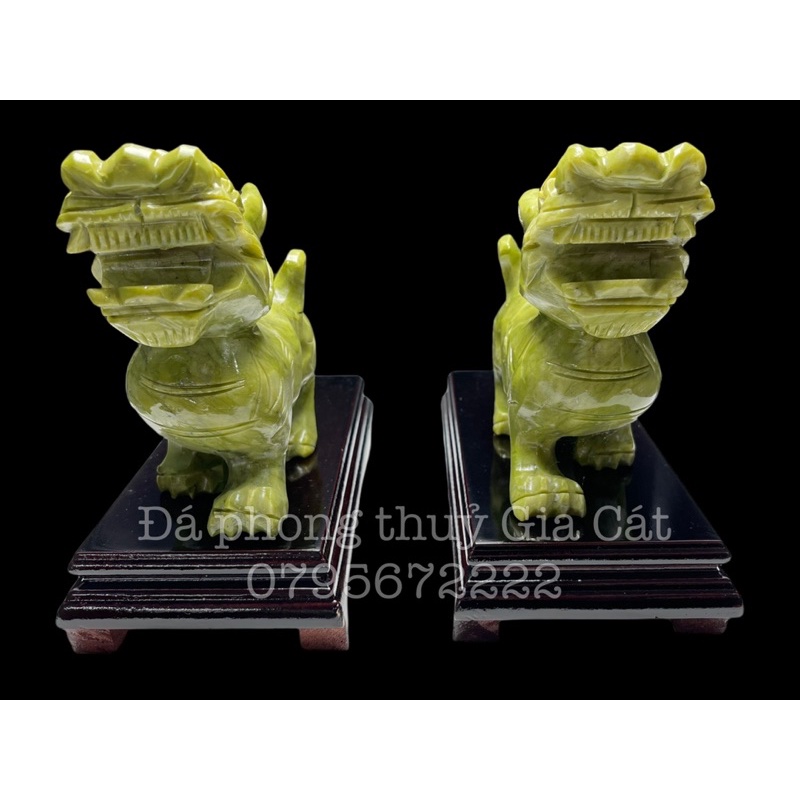 Cặp tỳ hưu đá xanh ngọc serpentine 20cm có kiểm định
