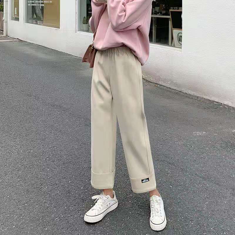 Women Wide Leg Pants Thick Wool Cloth High Waist Loose Straight Leg Pants | BigBuy360 - bigbuy360.vn