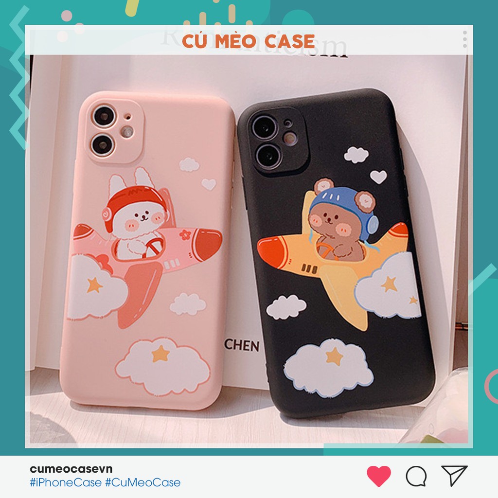 Ốp bảo vệ camera gấu thỏ lái máy bay iPhone 7 8 7 Plus 8 Plus X Xs Xr XsMax iPhone 11 11 Pro 11 Promax