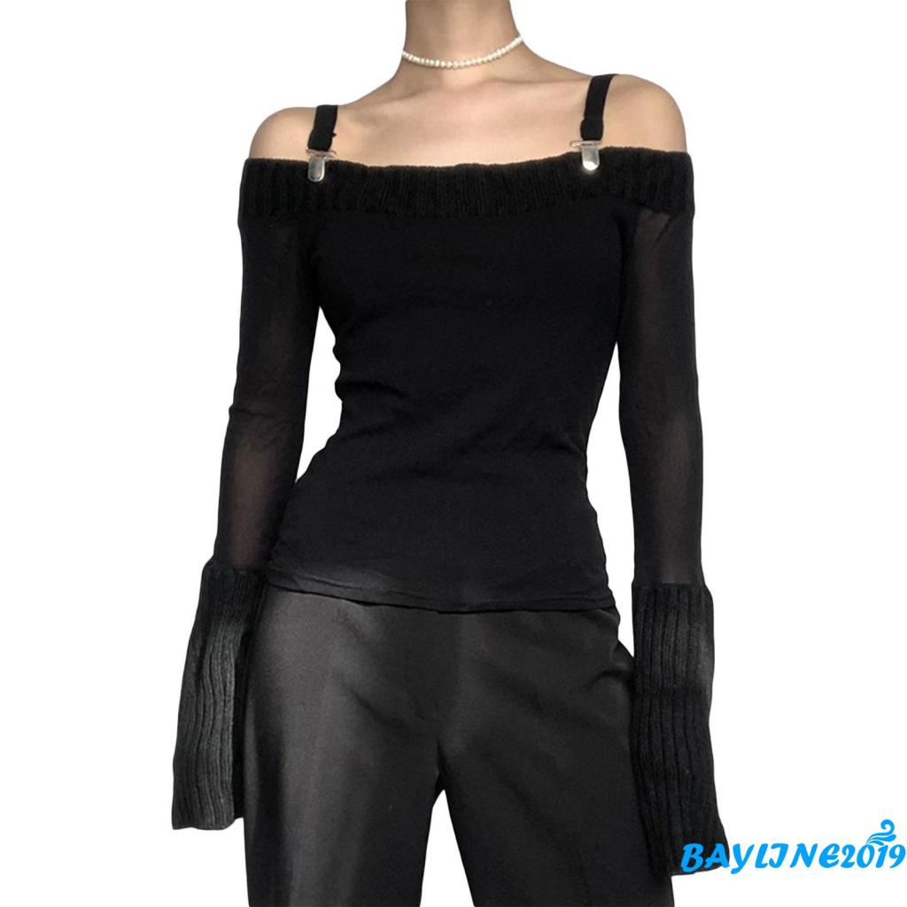 Áo Sơ Mi Tay Dài Hở Vai Màu Sắc Trơn Dành Cho Nữ