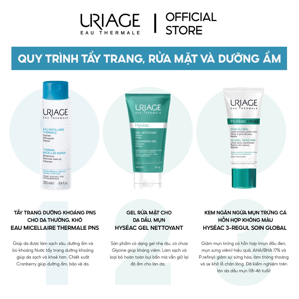 Tẩy trang dưỡng khoáng cho da thường, khô URIAGE EAU MICELLAIRE THERMALE PNS 250ml