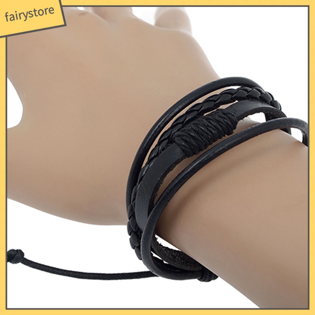 Vòng tay bện 4 lớp giả da thời trang phong cách unisex