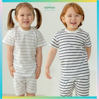 Bộ cộc tay bé trai  bộ cộc tay cho bé gái  Isoop xuất Hàn đẹp cotton mát lạnh kẻ sọc SOC1621
