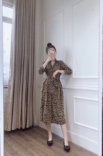 Váy bầu sơ mi da báo