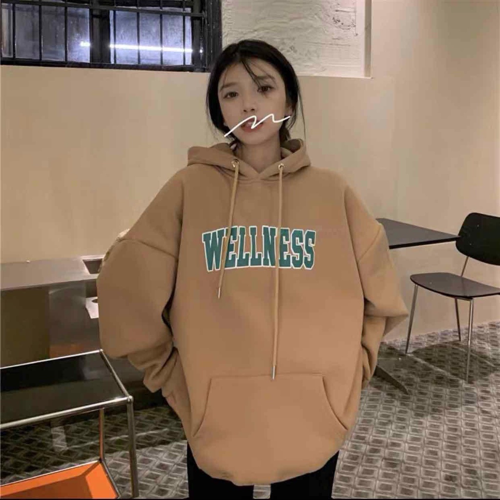Áo hoodie nỉ in chữ xanh lá form rộng phong cách ulzzang, áo sweater có mũ dài tay bồng nam nữ UNISEX màu đen, xanh, nâu