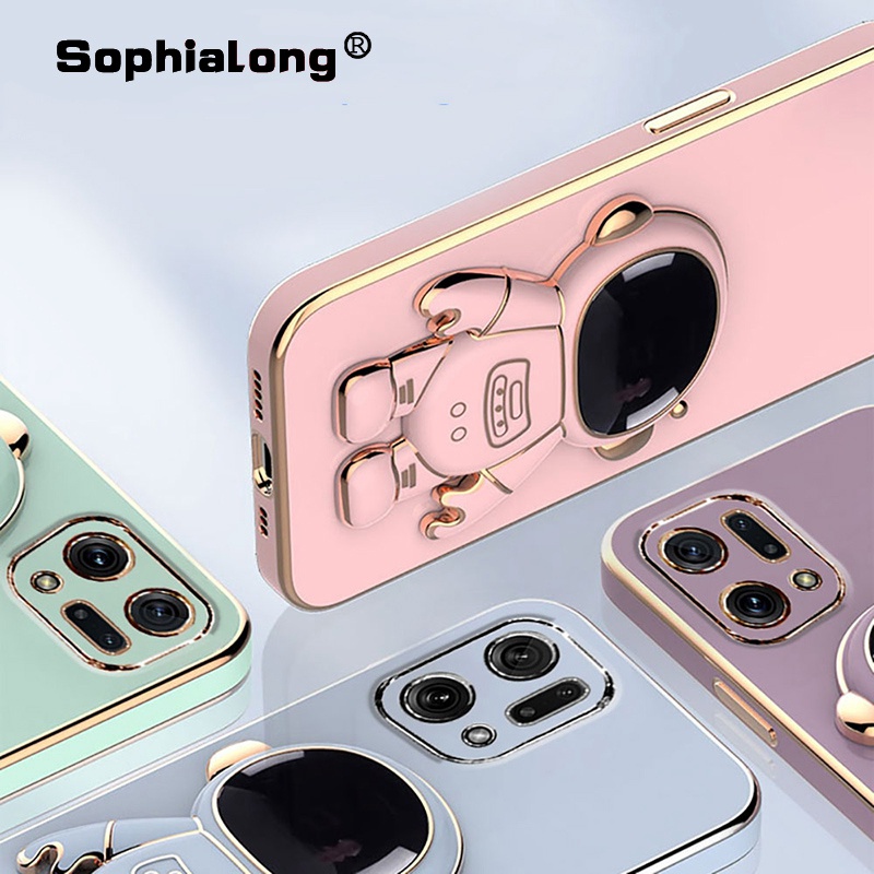 Ốp Điện Thoại Dẻo Họa Tiết Phi Hành Gia Kèm Giá Đỡ Cho OPPO Find X5 X3 Pro Lite Neo