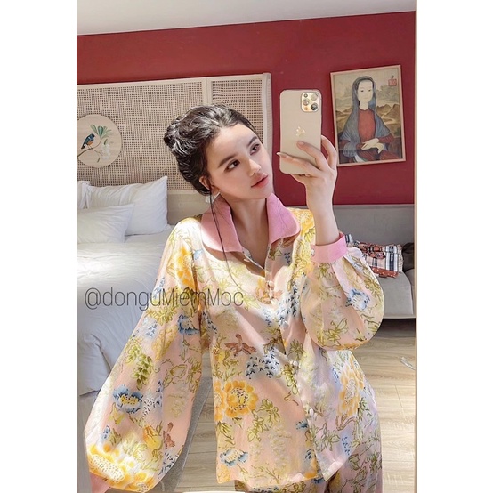 BỘ LỤA TAY BO HOA VÀNG XƯỢC CAO CẤP