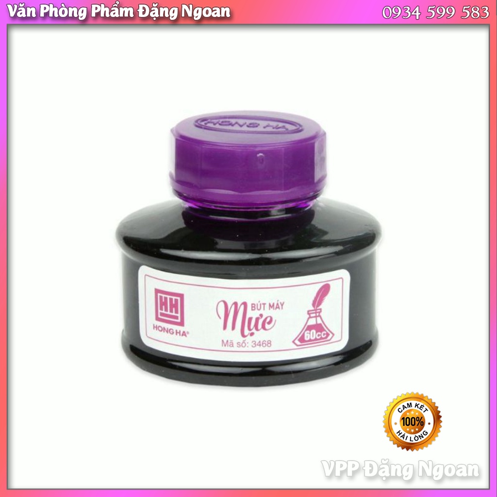 Mực Lọ Hồng Hà 3468 dành cho Bút Máy - Viết Khô Nhanh, An Toàn Cho Sức Khỏe | Dung Tích 60ml, Màu Tím Hồng Độc Đáo