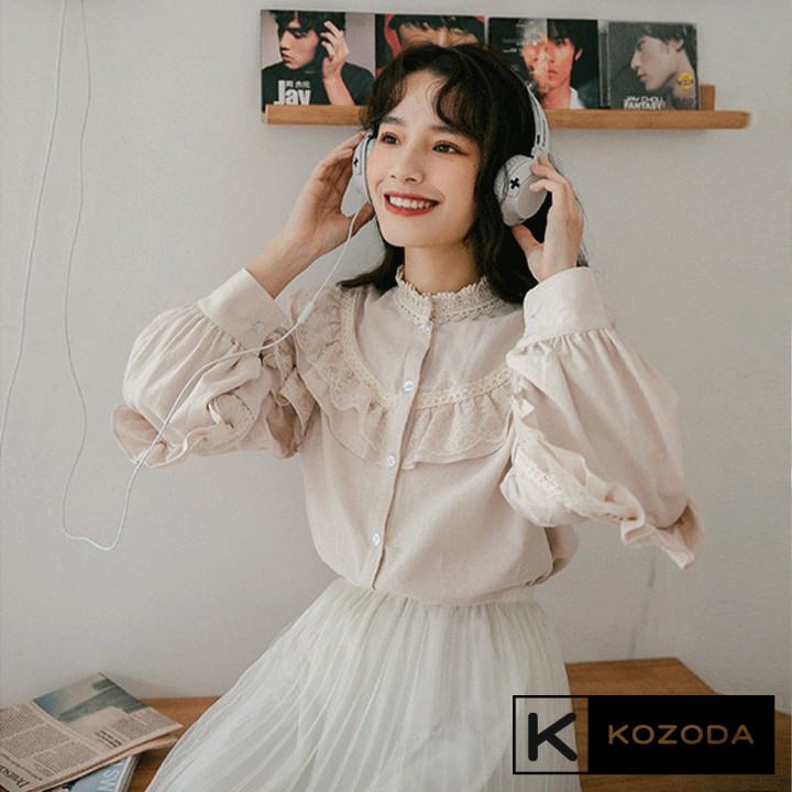 Áo Sơ Mi Kiểu Nữ Màu Trắng đẹp dài tay phong cách ulzzang vintage hàn quốc cao cấp họa tiết ren kozoda SM16