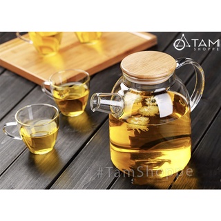 Ấm trà thủy tinh nắp gỗ tre cao cấp LATT-02