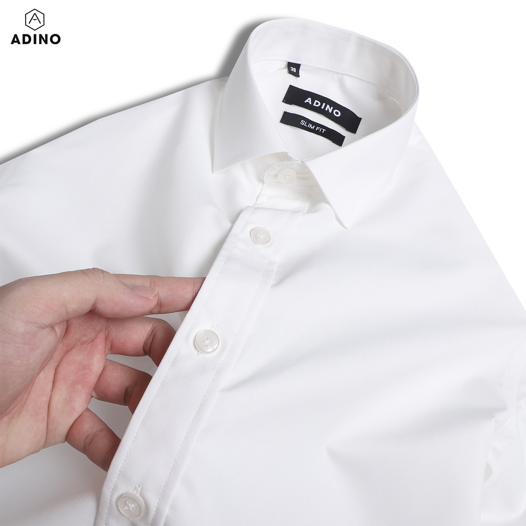 Áo sơ mi nam tay ngắn màu trắng kem ADINO vải nến lụa sợi sồi dáng slimfit công sở hơi ôm trẻ trung CT01