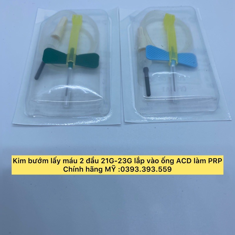 Kim bướm lấy máu 2 đầu 21G-23G lắp vào ống ACD làm PRP
