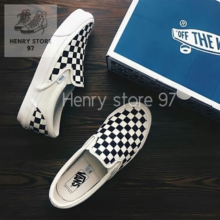 Giày vans caro lười viền trắng, giày thể thao vans đen old skool nam nữ full box bill hot nhất 2022